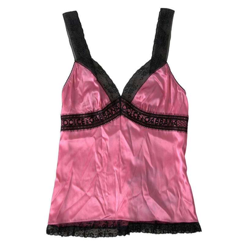 Intimo superiore canotta indumenti da notte seta pizzo rosa - IT2 - S