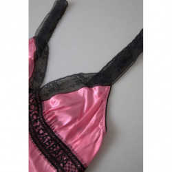 Intimo superiore canotta indumenti da notte seta pizzo rosa - IT2 - S