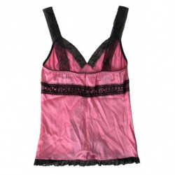 Intimo superiore canotta indumenti da notte seta pizzo rosa - IT2 - S
