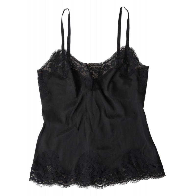 Intimo canotta indumenti da notte seta pizzo nero - IT36-XXS