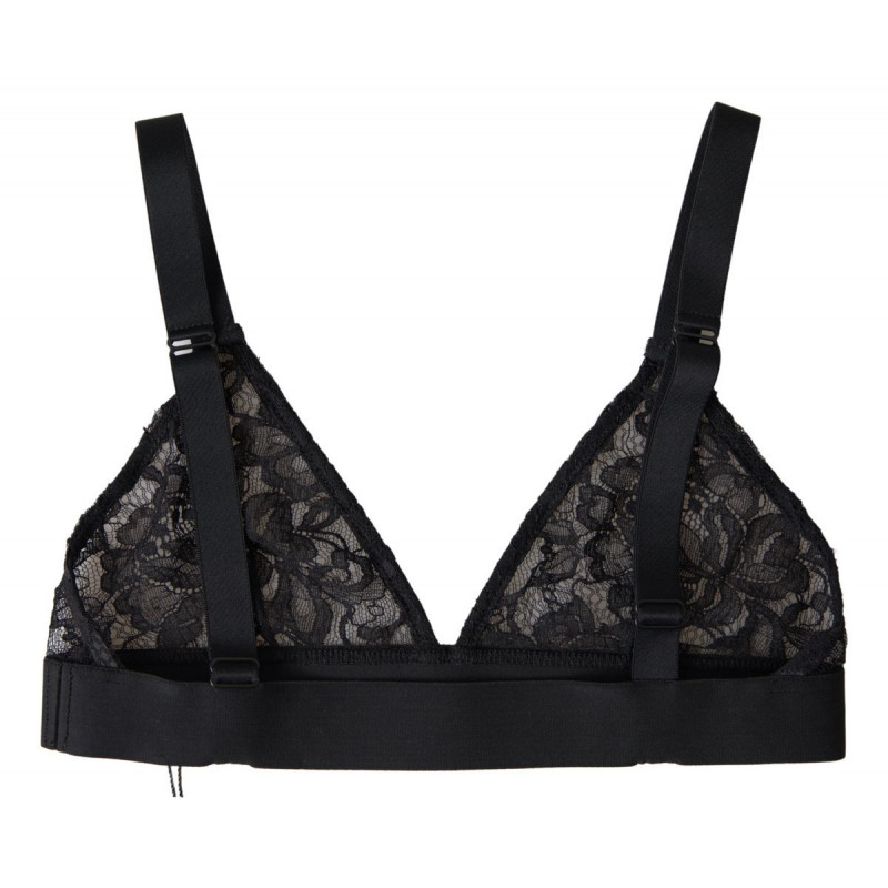 Intimo reggiseno elasticizzato nylon pizzo floreale nero - IT40-S