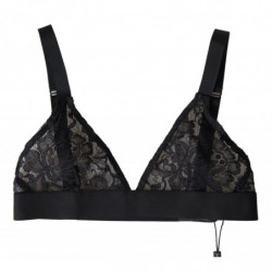 Intimo reggiseno elasticizzato nylon pizzo floreale nero - IT40-S