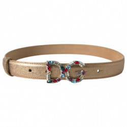 Cintura in pelle dorata con fibbia DG Crystal - 70 CM / 28 INCHES