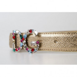 Cintura in pelle dorata con fibbia DG Crystal - 70 CM / 28 INCHES