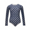 Body in viscosa blu con logo allover - M