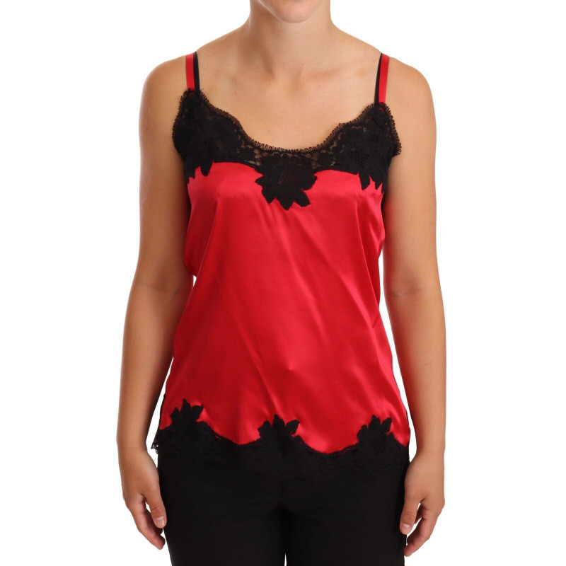 Top intimo canotta raso seta pizzo floreale rosso - IT2 - S