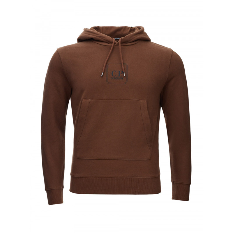 Felpa con cappuccio in cotone marrone con logo - XS