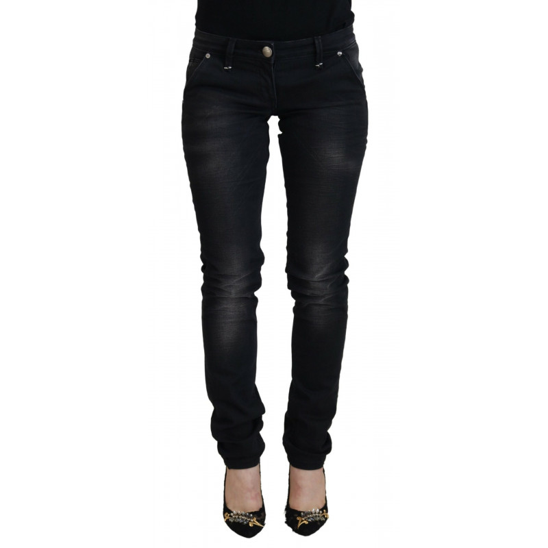 Jeans denim casual da donna skinny in cotone lavato nero - IT40-S