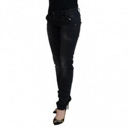 Jeans denim casual da donna skinny in cotone lavato nero - IT40-S