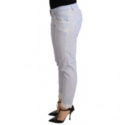 Jeans da donna skinny denim orlo piegato cotone azzurro - W26