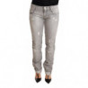 Jeans denim da donna cotone strappato slim fit orlo piegato grigio