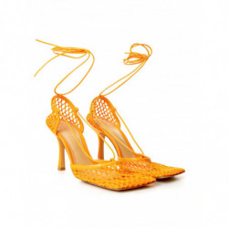 Décolleté con finiture in pelle elasticizzata arancione - EU39/US9