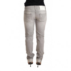 Jeans denim da donna cotone strappato slim fit orlo piegato grigio