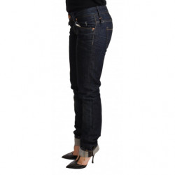 Jeans pantaloni denim da donna orlo piegato slim fit cotone blu scu