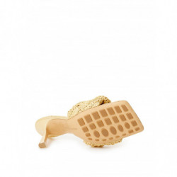 Sandalo sabot con tacco in rafia beige con intreccio - EU37/US7