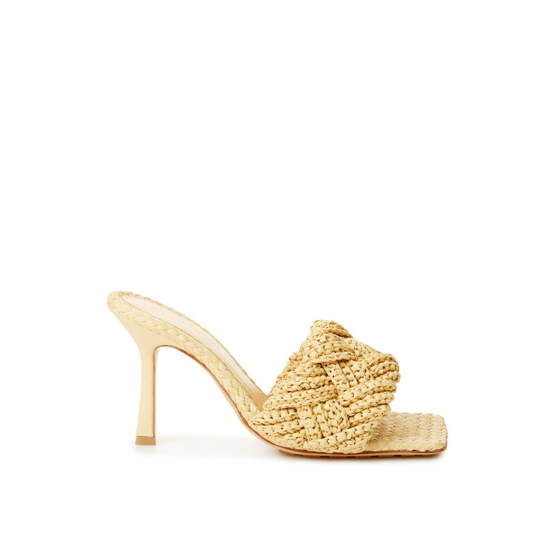 Sandalo sabot con tacco in rafia beige con intreccio - EU38/US8