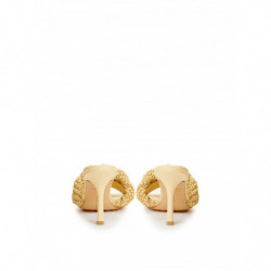 Sandalo sabot con tacco in rafia beige con intreccio - EU38/US8