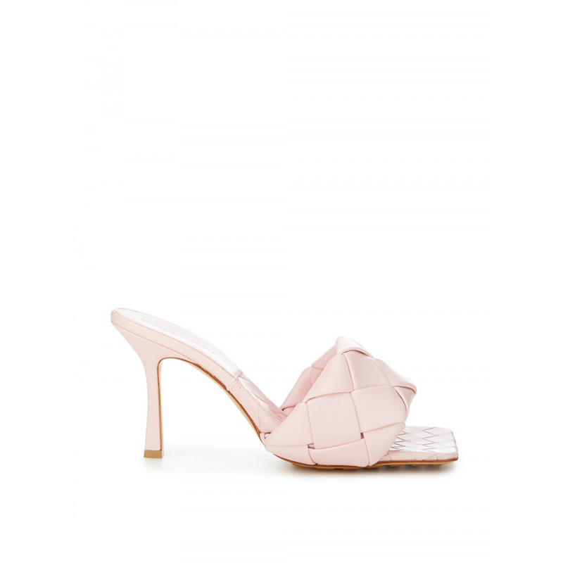 Sandalo Sabot Con Tacco In Pelle Rosa Chiaro Con Intreccio - EU40/US10