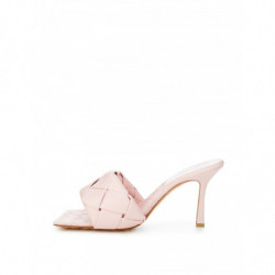 Sandalo Sabot Con Tacco In Pelle Rosa Chiaro Con Intreccio - EU40/US10