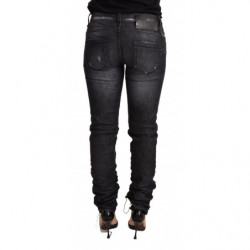 Jeans skinny in denim a vita bassa in cotone lavato nero - W26