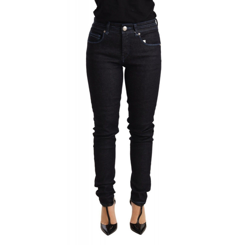 Jeans da donna in denim slim fit a vita bassa in cotone blu - W26