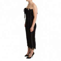 Abito aderente con lacci senza maniche in cady nero - IT38-XS