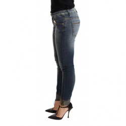 Jeans pantaloni da donna denim skinny vita bassa cotone lavato blu