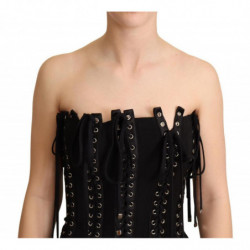 Abito aderente con lacci senza maniche in cady nero - IT38-XS