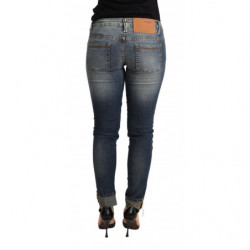 Jeans pantaloni da donna denim skinny vita bassa cotone lavato blu