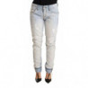 Jeans pantaloni denim orlo piegato cotone invecchiato azzurro - W26