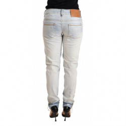 Jeans pantaloni denim orlo piegato cotone invecchiato azzurro - W26