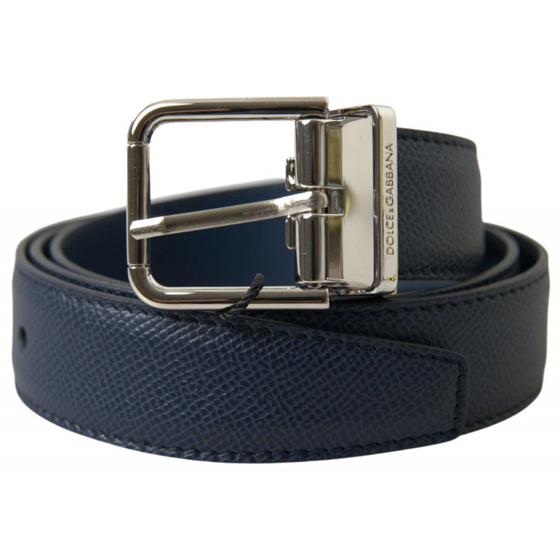 Cintura fibbia metallo argentato pelle blu - 95 CM / 38 INCHES
