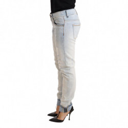 Jeans pantaloni denim orlo piegato cotone invecchiato azzurro - W26