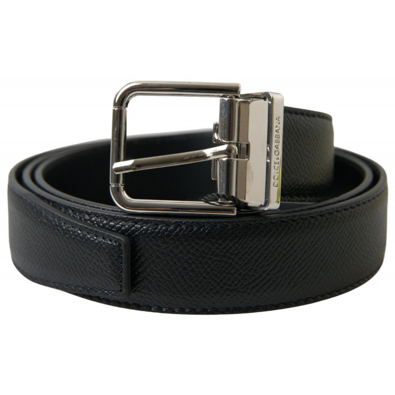 Cintura fibbia metallo argentato pelle nera - 85 CM / 34 INCHES