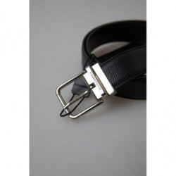 Cintura fibbia metallo argentato pelle nera - 85 CM / 34 INCHES