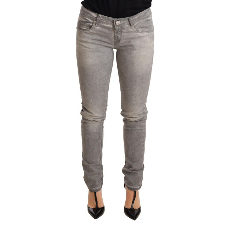 Pantaloni jeans da donna denim slim fit cotone lavato grigio chiaro