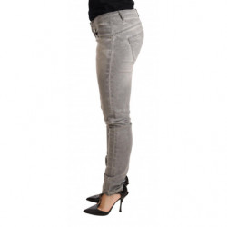 Pantaloni jeans da donna denim slim fit cotone lavato grigio chiaro