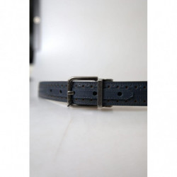 Cintura fibbia metallo traforato pelle blu - 105 CM / 42 INCHES