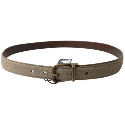 Cintura da uomo pelle beige fibbia metallo dorato - 95 CM / 38 INCHES