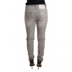 Pantaloni jeans da donna denim slim fit cotone lavato grigio chiaro