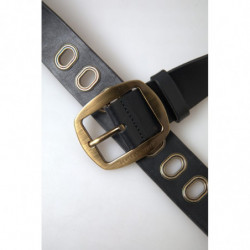 Cintura da uomo pelle nera fibbia metallo dorato - 85 CM / 34 INCHES