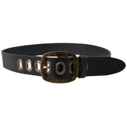 Cintura da uomo pelle nera fibbia metallo dorato - 85 CM / 34 INCHES