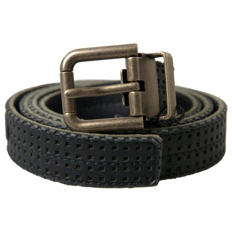 Cintura con fibbia dorata traforata in pelle nera - 95 CM / 38 INCHES