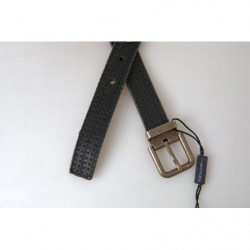 Cintura con fibbia dorata traforata in pelle nera - 95 CM / 38 INCHES