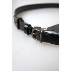 Cintura con fibbia con logo antico in pelle nera - 100 CM / 40 INCHES