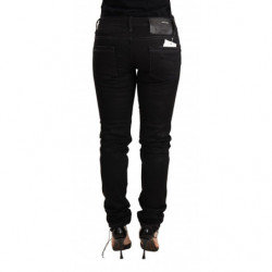 Jeans pantaloni vita bassa denim slim fit cotone lavato nero - W26