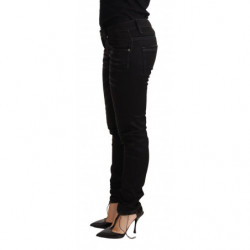 Jeans pantaloni vita bassa denim slim fit cotone lavato nero - W26
