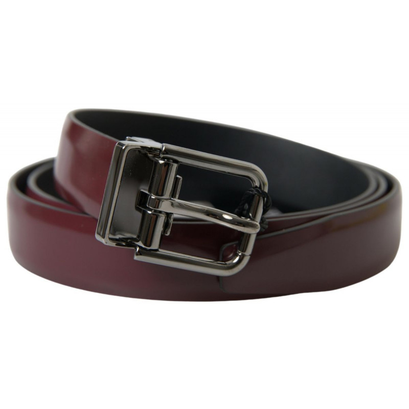 Cintura fibbia metallo argentato pelle bordeaux - 95 CM / 38 INCHES