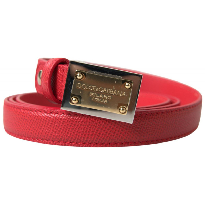 Cintura fibbia metallo inciso oro pelle rossa - 105 CM / 42 INCHES