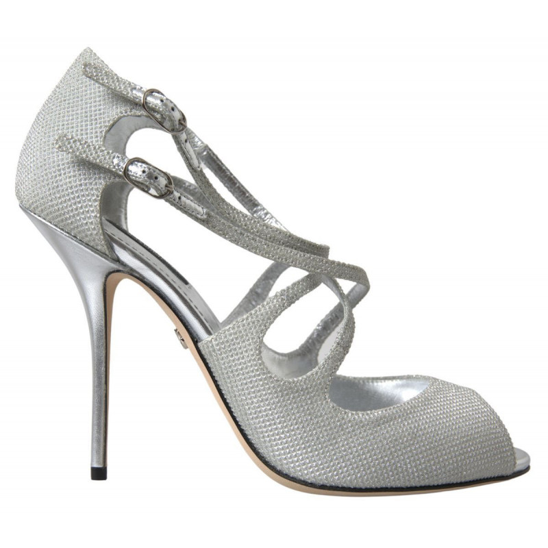 Sandali con brillantini argento, décolleté con tacco - EU38/US7.5